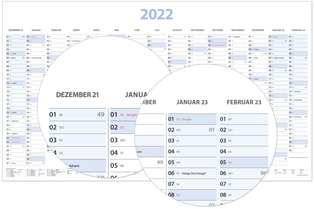 Jahresplaner 2023 mit 16 Monaten im Kalender